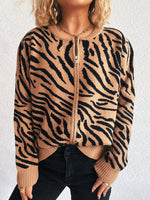 Zebra Print Zip Up Cardigan