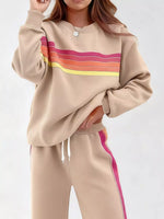 Striped Round Neck Sweatshirt and Pants Set