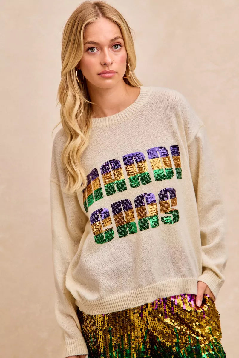 BiBi Mardi Gras Sequin Lattering Knit Top