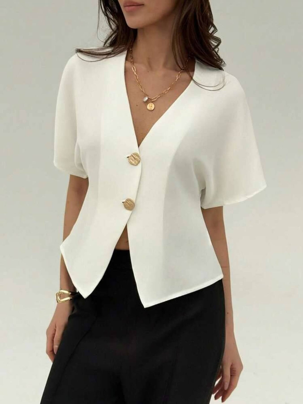 V-Neck Button-Down Shirt