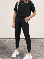 Full Size Round Neck Top and Drawstring Pants Set Plus Size