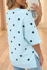 Polka Dot Print Crossed Seam Detail Oversize Tee