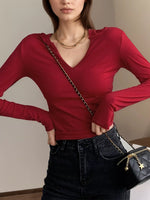 V-Neck Long Sleeve Slim Fit T-Shirt