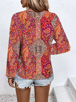 Paisley Print V-Neck Long Sleeve Blouse