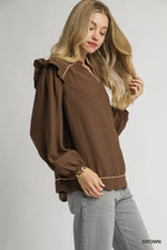 Umgee Ruffle Shoulder Long Sleeve Blouse