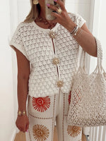 Crochet Short Sleeve Button Front Cardigan