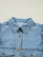 Ruffled Button-Down Denim Shirt