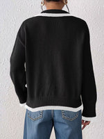 Flower Contrast Trim Dropped Shoulder Sweater