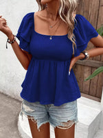 Smocked Square Neck Ruffle Sleeve Blouse