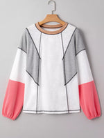 Color Block Textured Knit Patchwork Casual Top