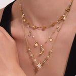 18K Gold-Plated Stainless Steel Zircon Star Moon Necklace