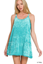 Zenana Acid Washed Mini Dress With Built-in Romper Liner