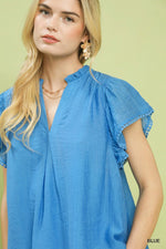 Umgee Flutter Sleeve Relaxed Top with Trim Detail