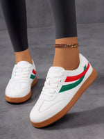 Lace Up Flat Sneakers with Stripe Accent