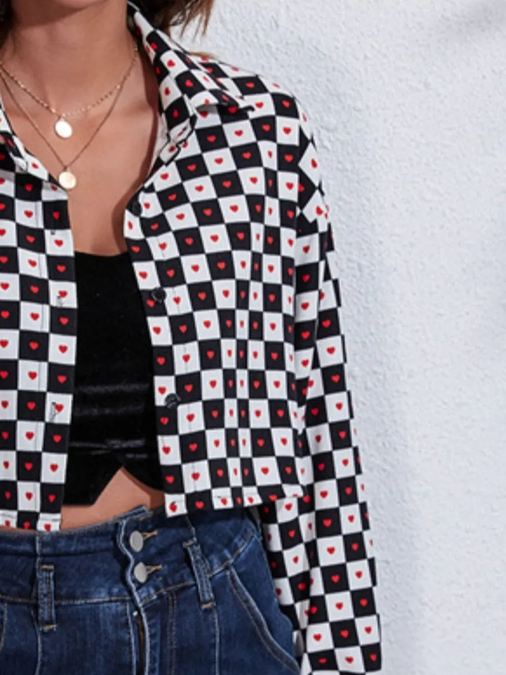 Button Down Printed Cropped Jacket