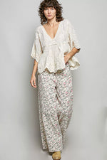 POL V-Neck Crochet Blouse with Scalloped Hem