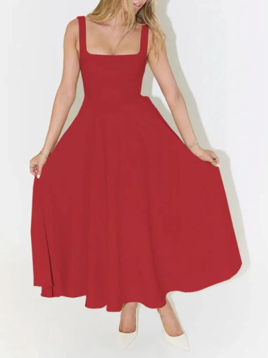 Square Neck Sleeveless Midi Dress