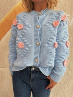 Flower Button Up Long Sleeve Cardigan