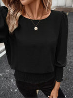 Smocked Waist Round Neck Blouse