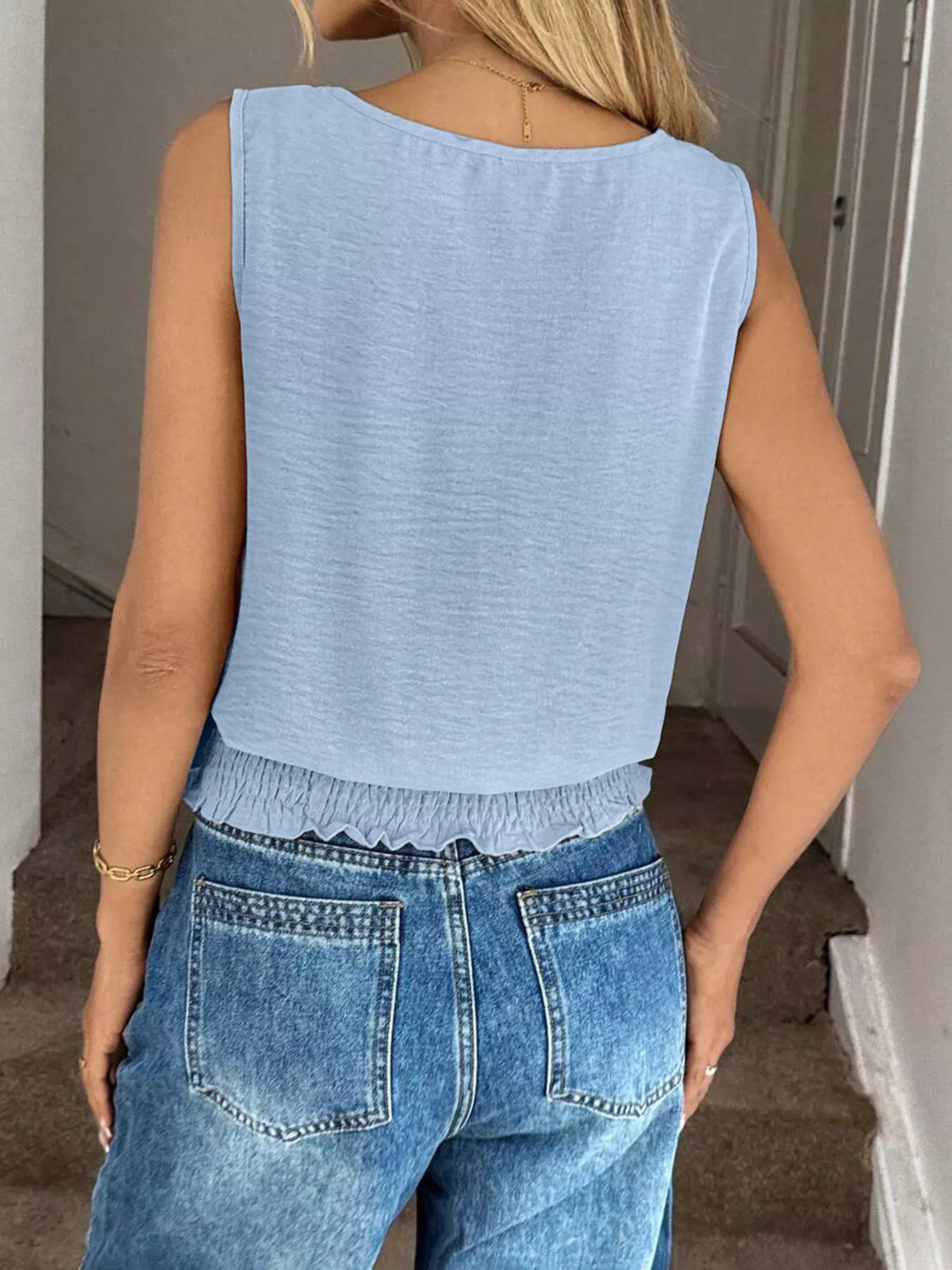 Smocked Round Neck Tank