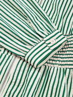 Stripe V Neck Zip Front Cinched High Waist Midi Dress