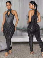 Sparkling Rhinestone Cutout Jumpsuit