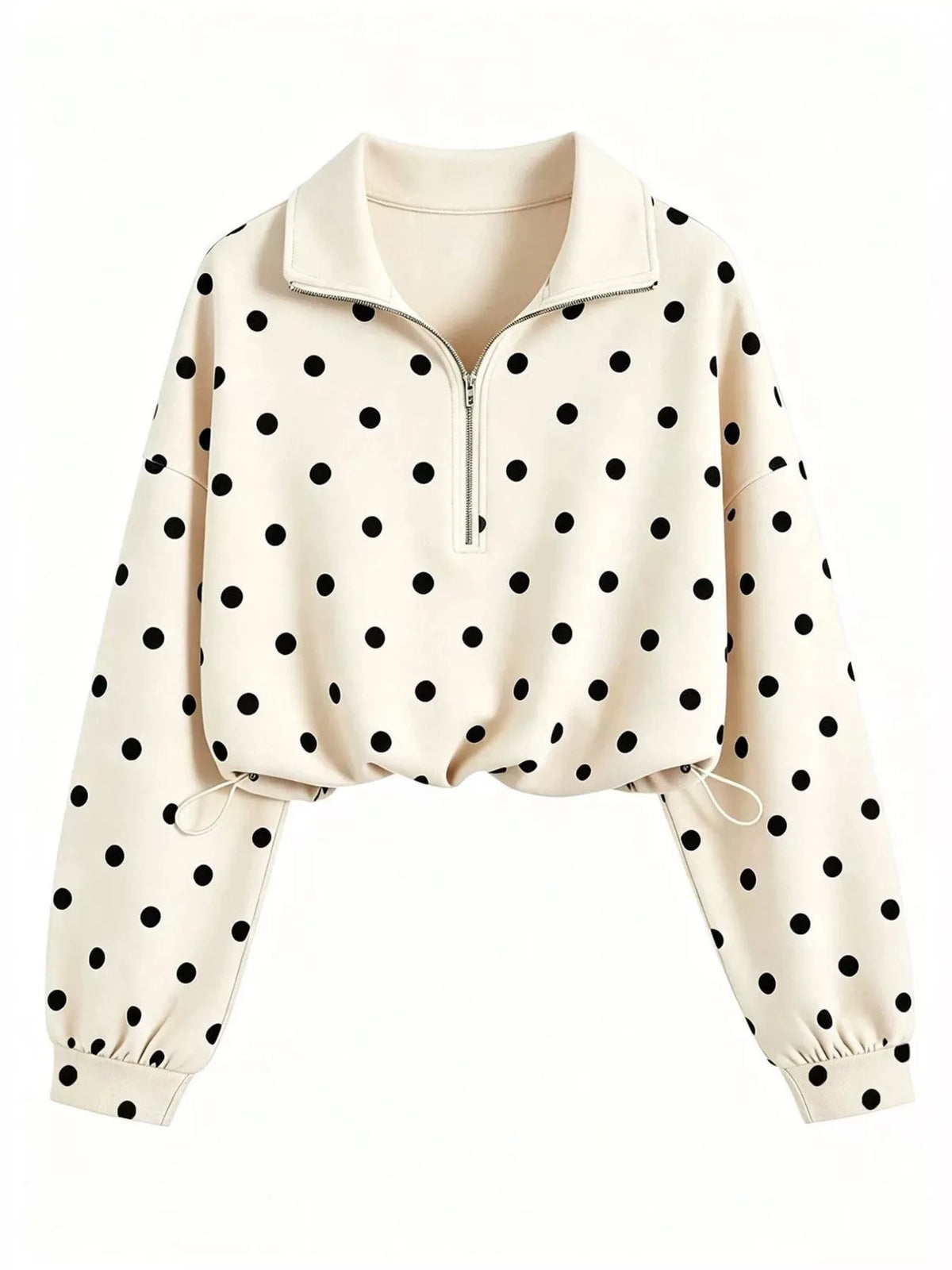 Polka Dot Half Zip Cropped Sweatshirt