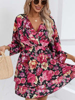 Floral Print Layered Ruffle Hem Mini Dress