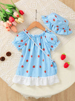 Children's Strawberry Gingham Dress with Matching Purse & Hat Set