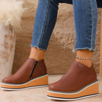 Round Toe Wedge Ankle Boots