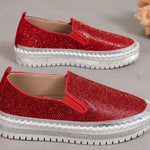 Rhinestone Round Toe Platform Loafers