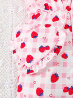 Children's Strawberry Print Ruffle Trim Jumpsuit & Headband Set