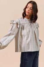 SO ME Floral Cotton Print Ruffled Long Sleeve Blouse