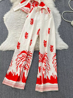 Printed Sleeveless Top and Wide Leg Pants Set