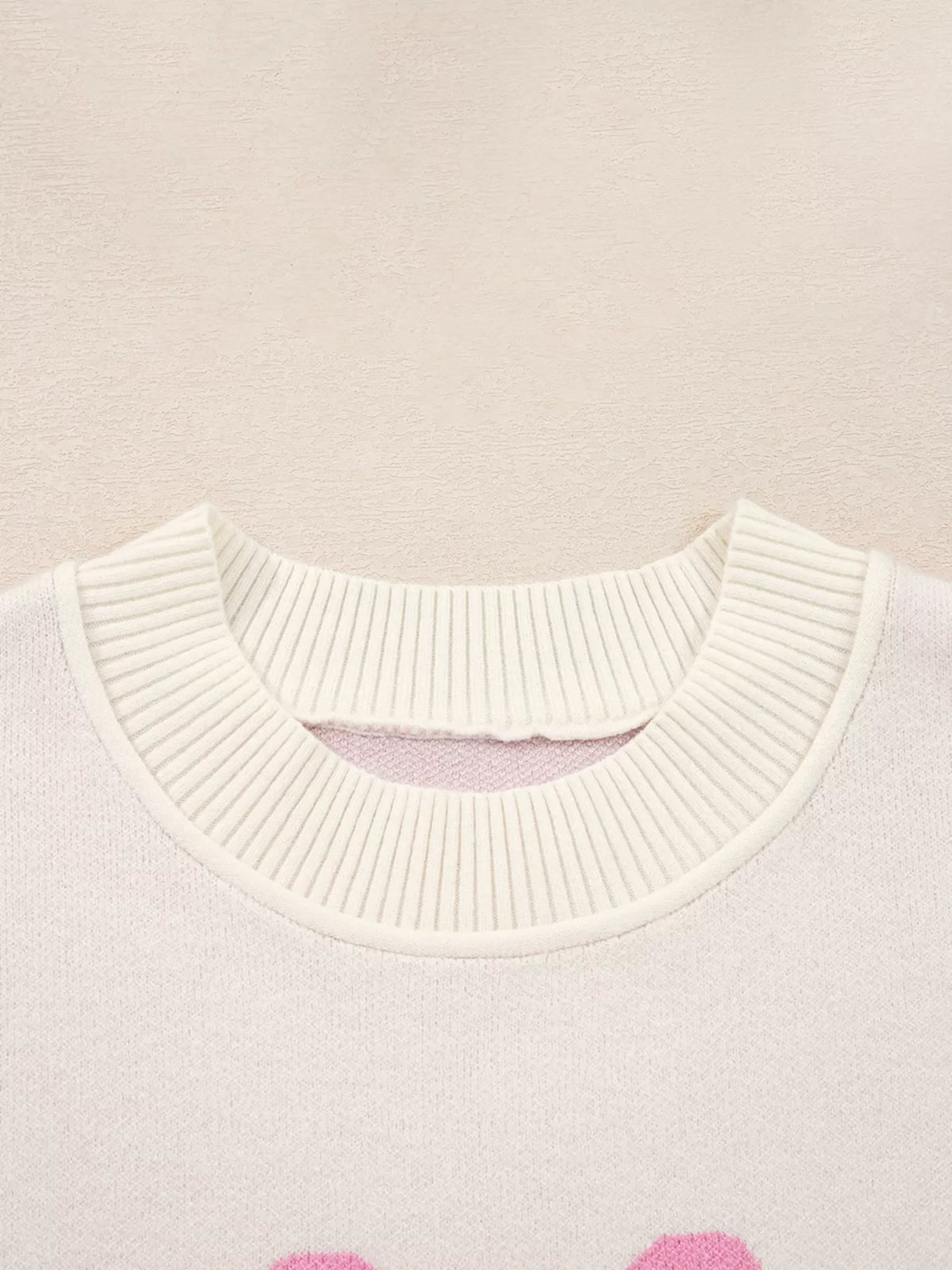 Bow Print Ribbed Trim Exposed Seam Drop Shoulder Loose Sweater