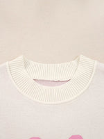 Bow Print Ribbed Trim Exposed Seam Drop Shoulder Loose Sweater