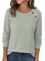 Decorative Button Waffle Knit Long Sleeve T-Shirt