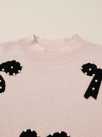 Pearl Embellished Bow Pattern Loose Sweater