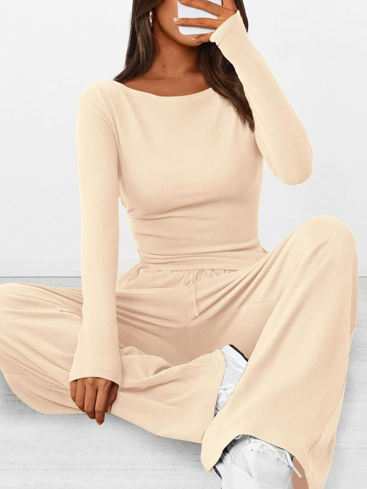 Round Neck Long Sleeve Top and Pants Set