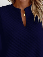 Textured Notched Long Sleeve Sweatshirt