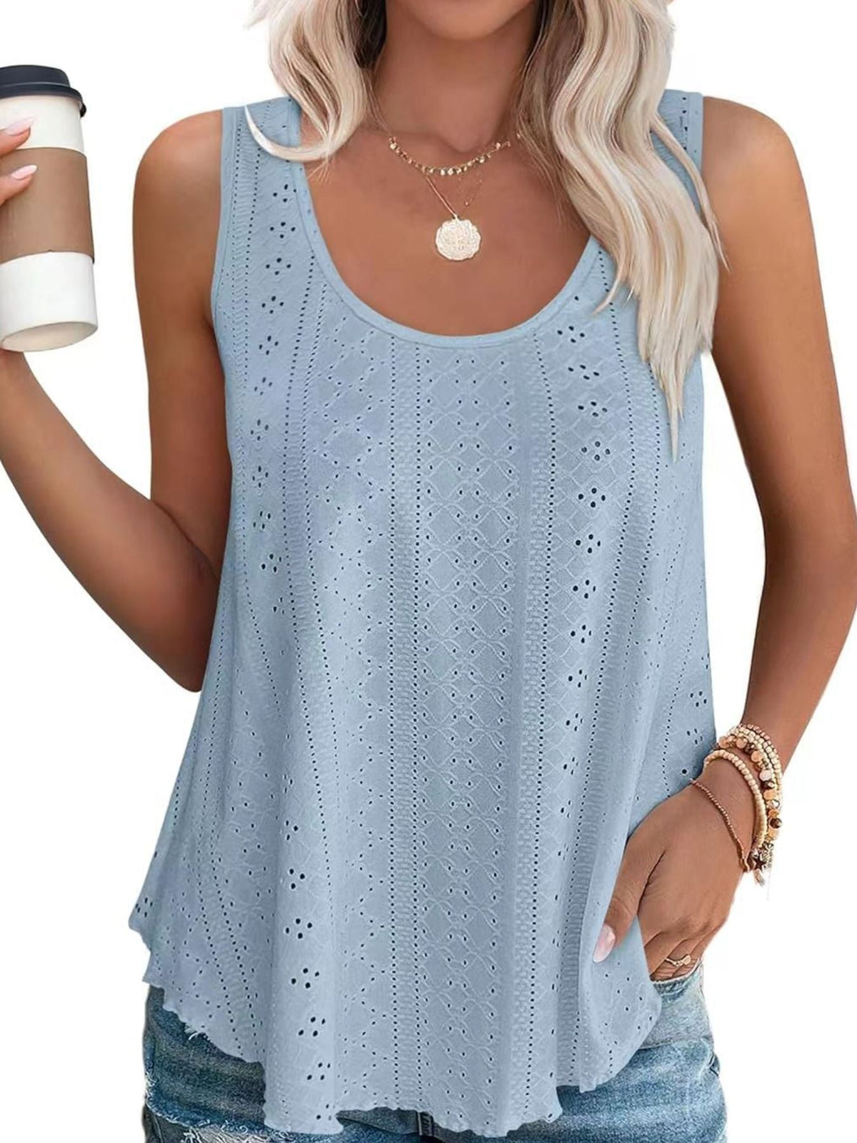 Eyelet Scoop Neck Tank