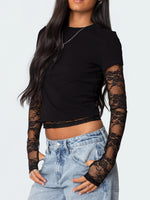 Lace Sleeve Fitted T-Shirt
