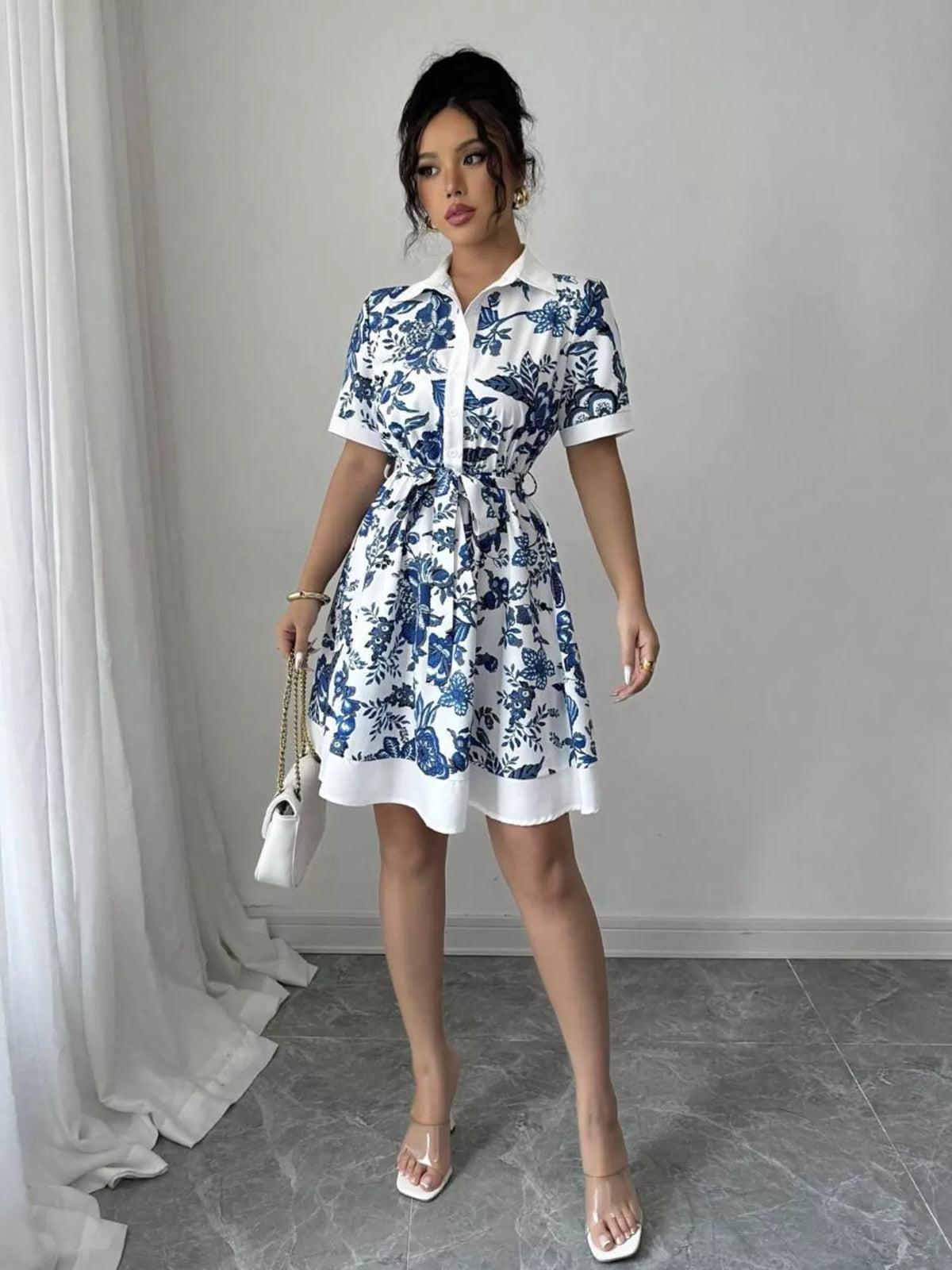 Floral Print Button-Front Shirt Dress