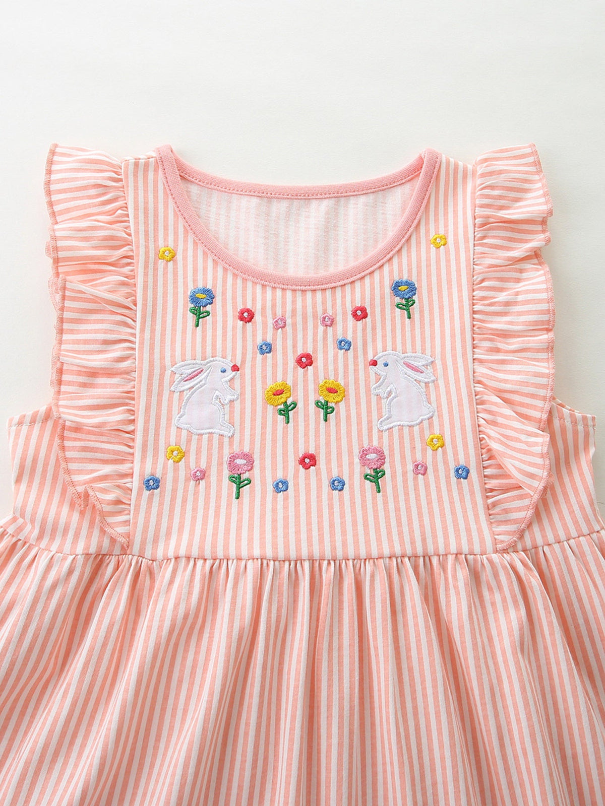 Children's Embroidered Bunny Ruffle Sleeve Dress
