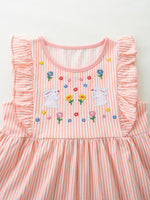 Children's Embroidered Bunny Ruffle Sleeve Dress