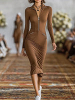 Full Size Zip-Front Bodycon Midi Dress Plus Size