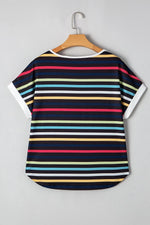 Colorful Striped Short Sleeve Casual T-Shirt