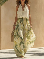 Frill Sleeveless Top and Wide-Leg Pants Two-Piece Set