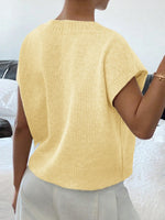 Ribbed Hem V-Neck Short Sleeve Sweater