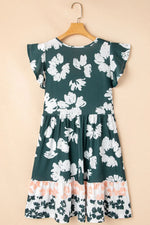 Floral Print Ruffle Sleeve Empire Waist Mini Dress